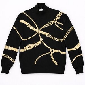 St. John Collection Black Harness & Chain Motif Pullover Size 6